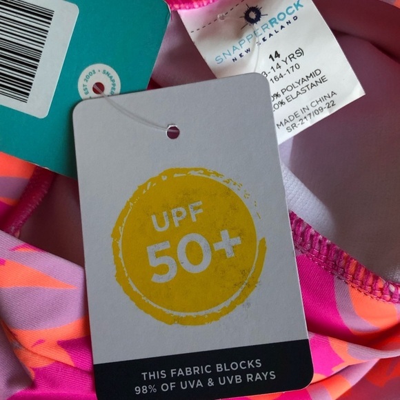 Snapper Rock Girls Hibiscus Hype Long Sleeve Pink Swimsuit Rash Guard 14 - Picture 7 of 11